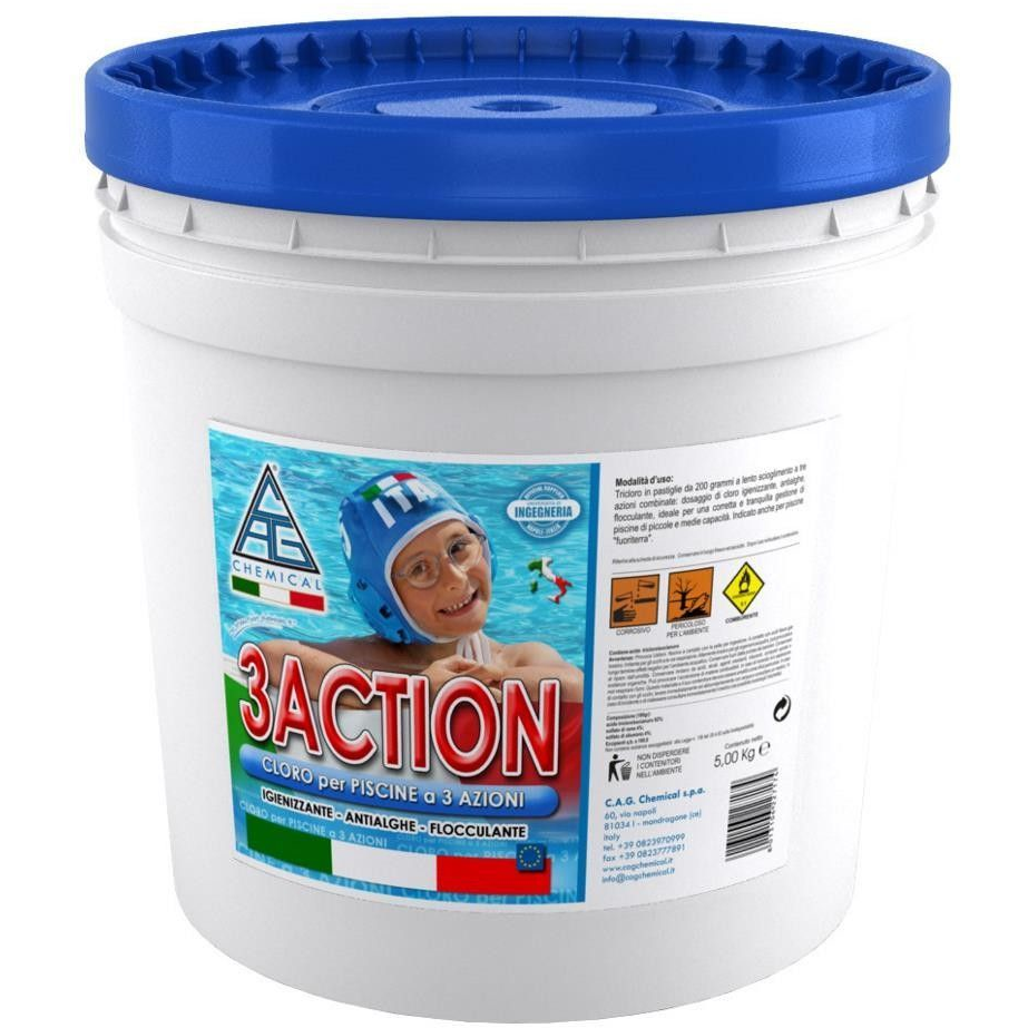 CHEMICAL - Cloro per piscina 3 azioni 5 kg - 25 pastiglie da 200 grammi